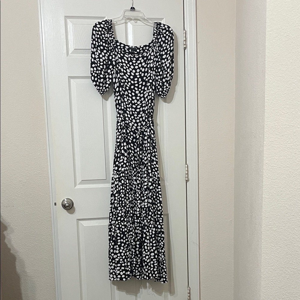 Ann Taylor Black and White Polka Dot Midi Dress